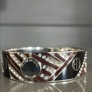 Henri Bendel Black and Brown Geometric Bracelet with Silver Accents